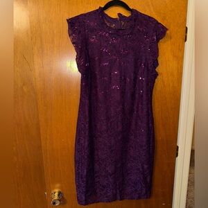 Enfocus Studio Purple Sequin Lace Midi Dress
